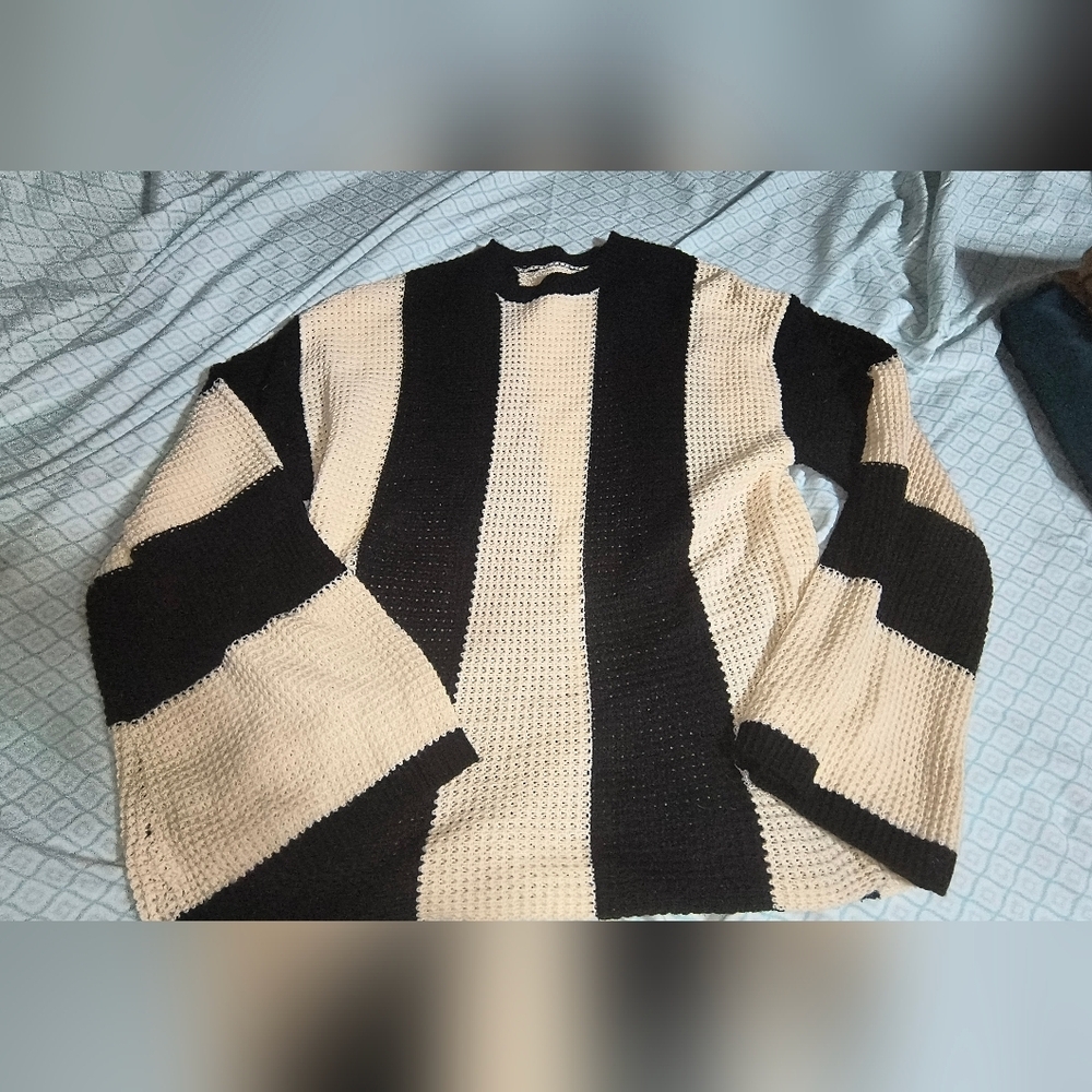Women/Pre-teen Black and Cream Striped Sweater